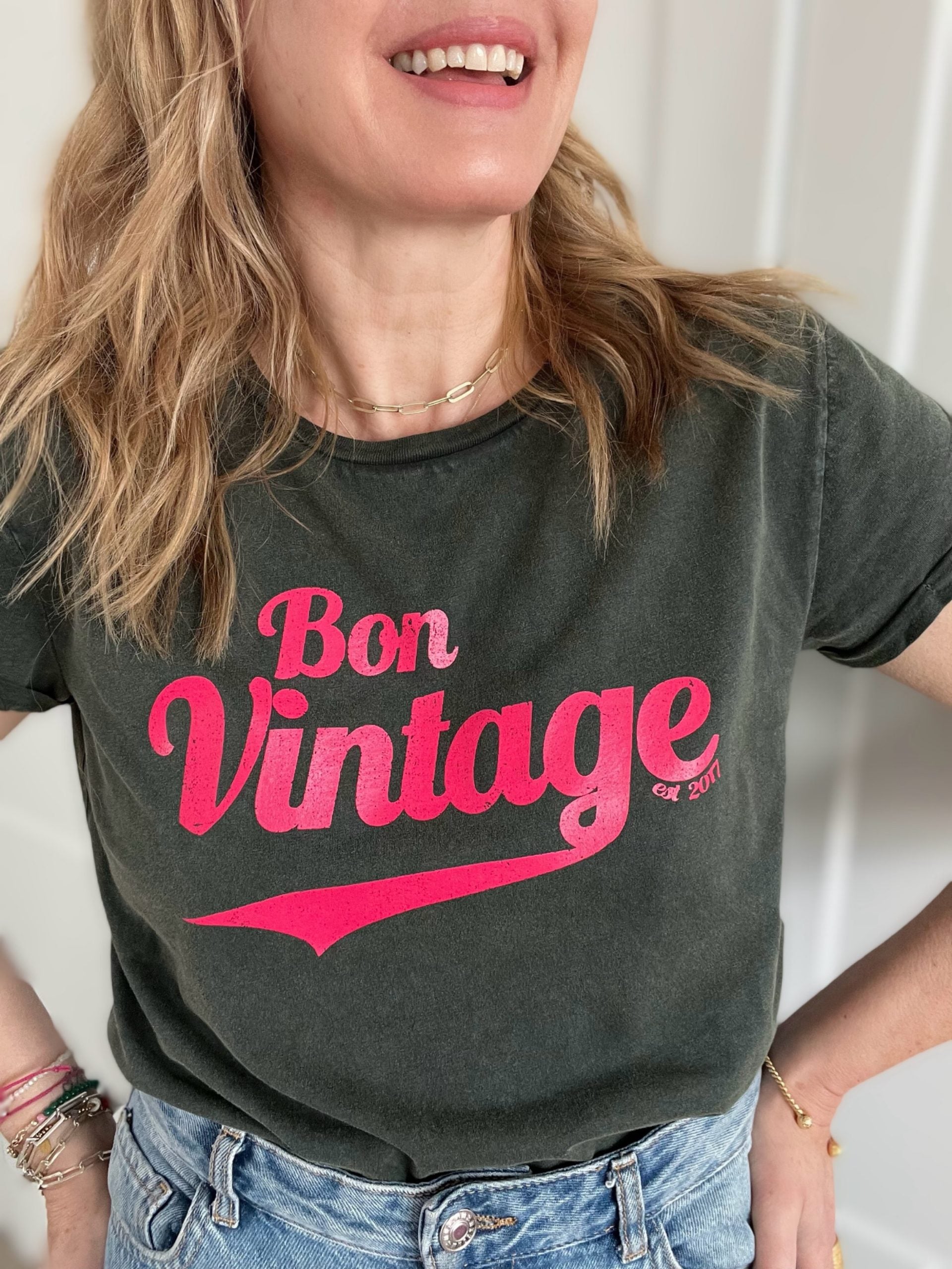 Bon vintage retro tee stone wash green hot pink | fwp by rae | vintage t-shirt