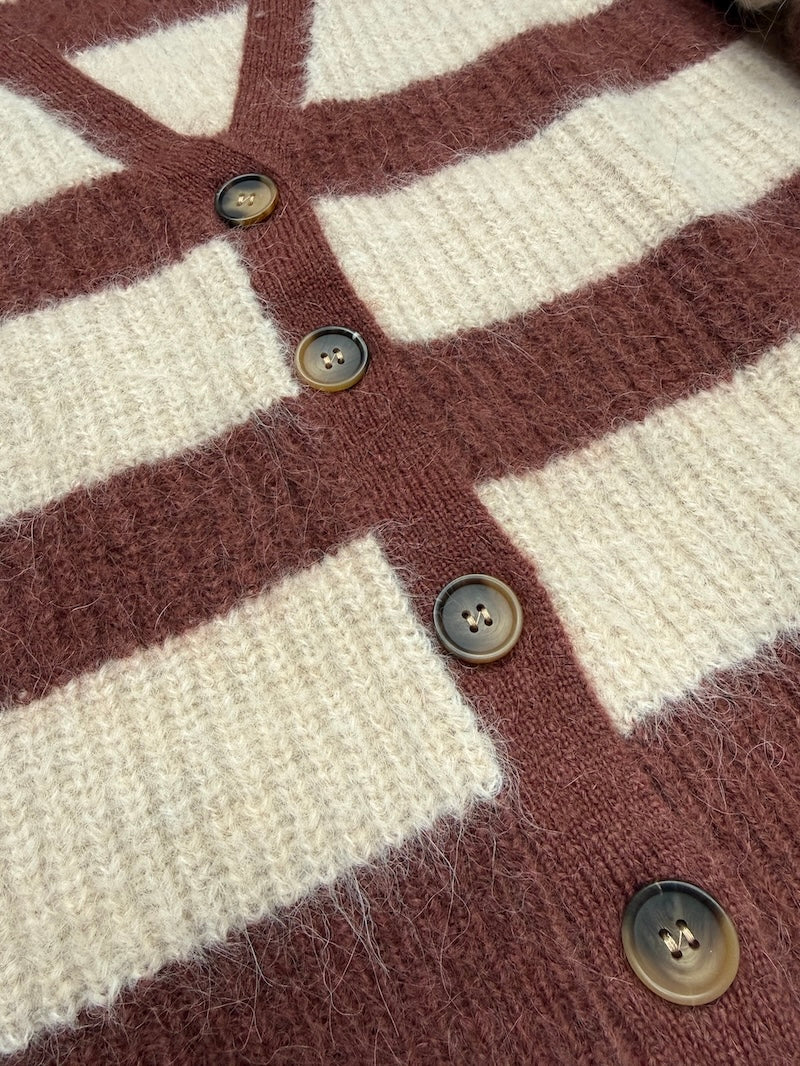 Joni Wide Stripe Wool Cardigan Brown Beige