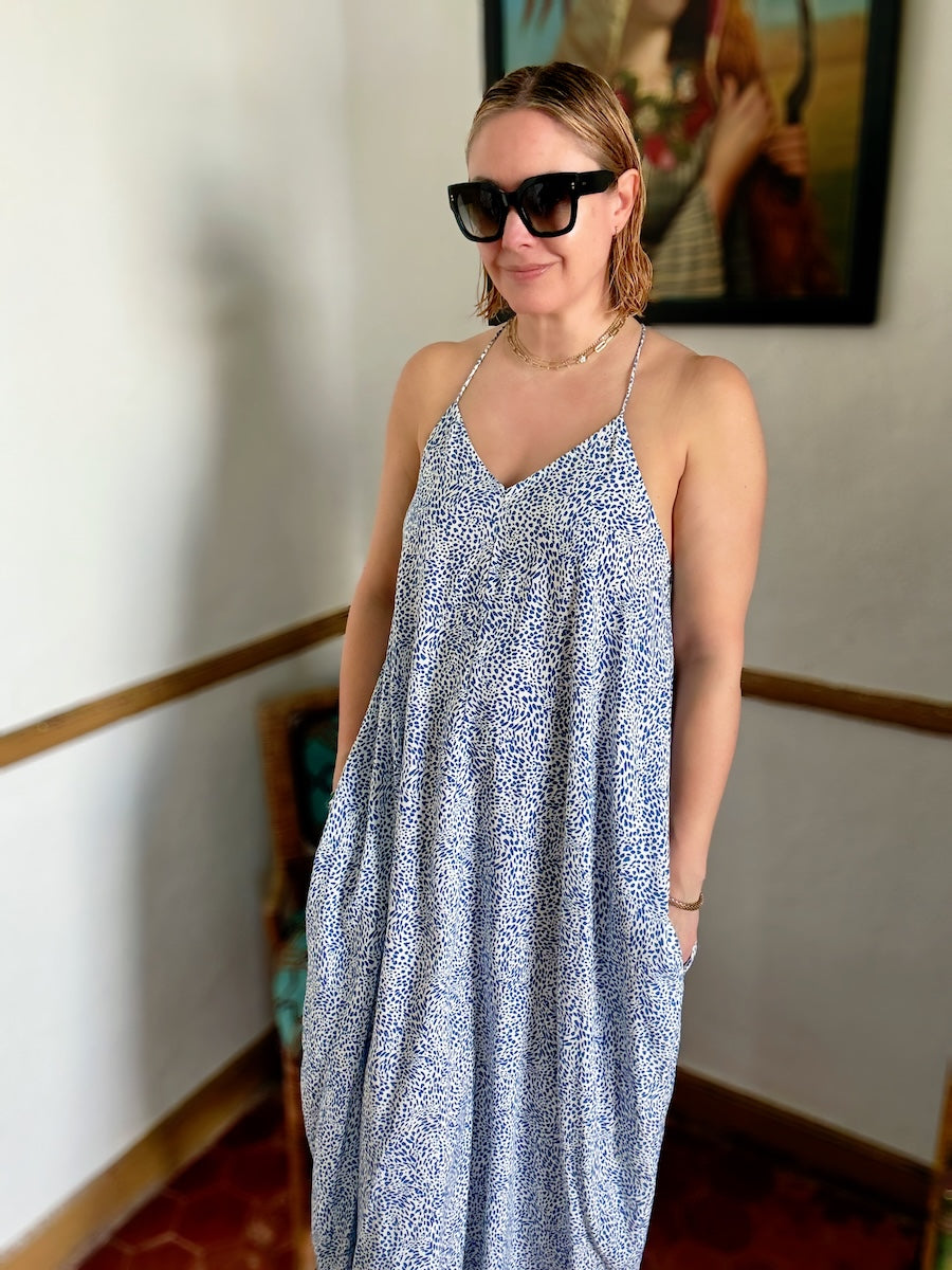 Uma Halter Neck Summer Maxi Dress Blue