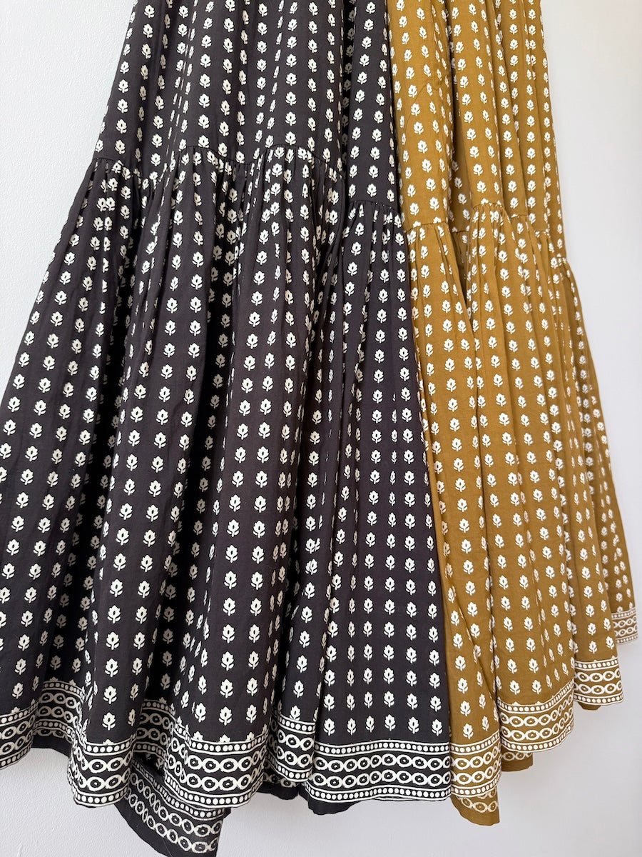 Celeste Organic Cotton Tiered Full Skirt Maxi Dress Deep Brown