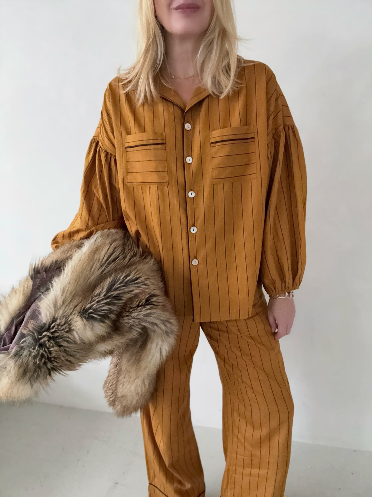 Ember Stripe Pyjama Set with Piping