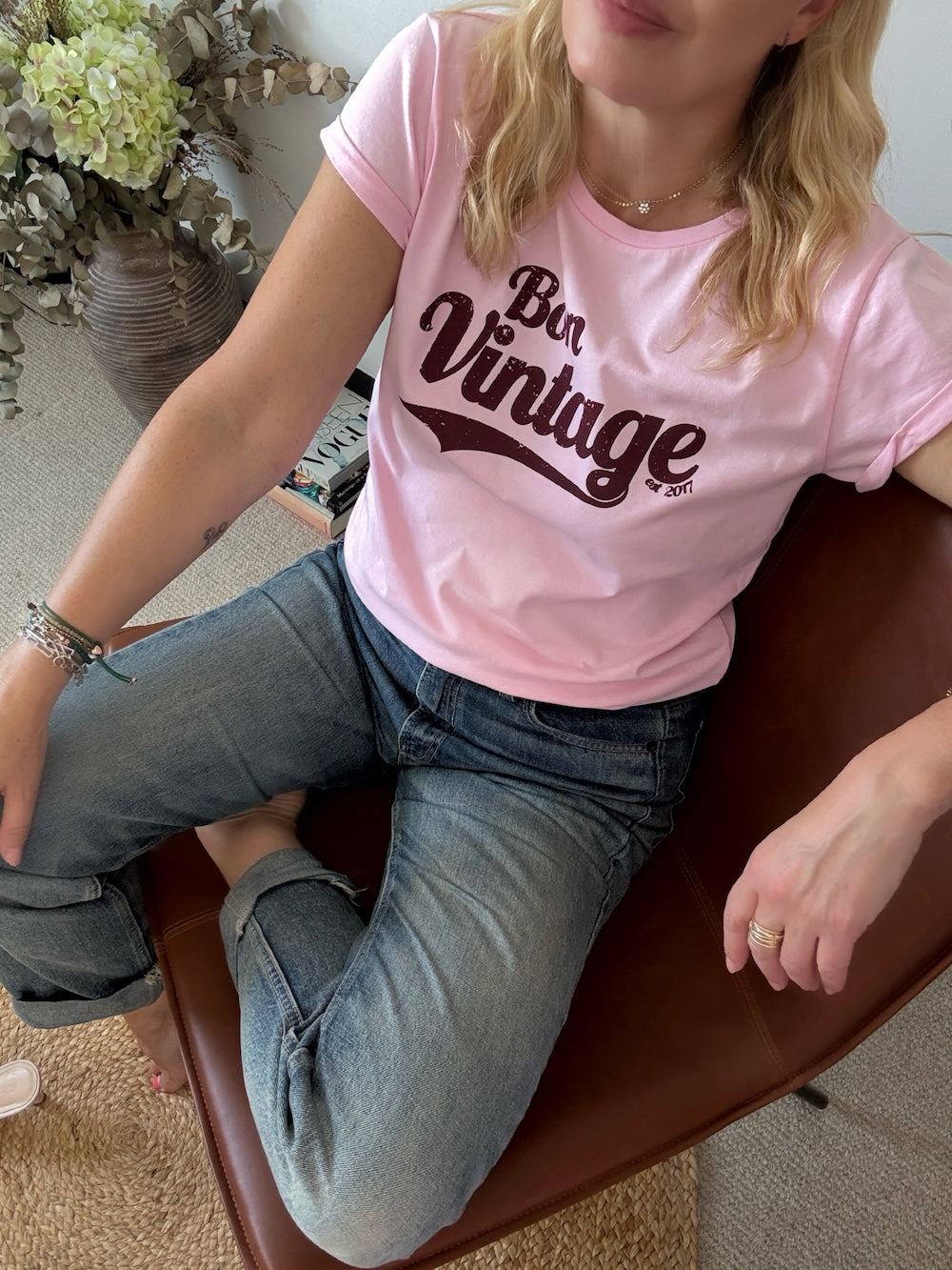 Bon Vintage Retro Tee Pink Maroon