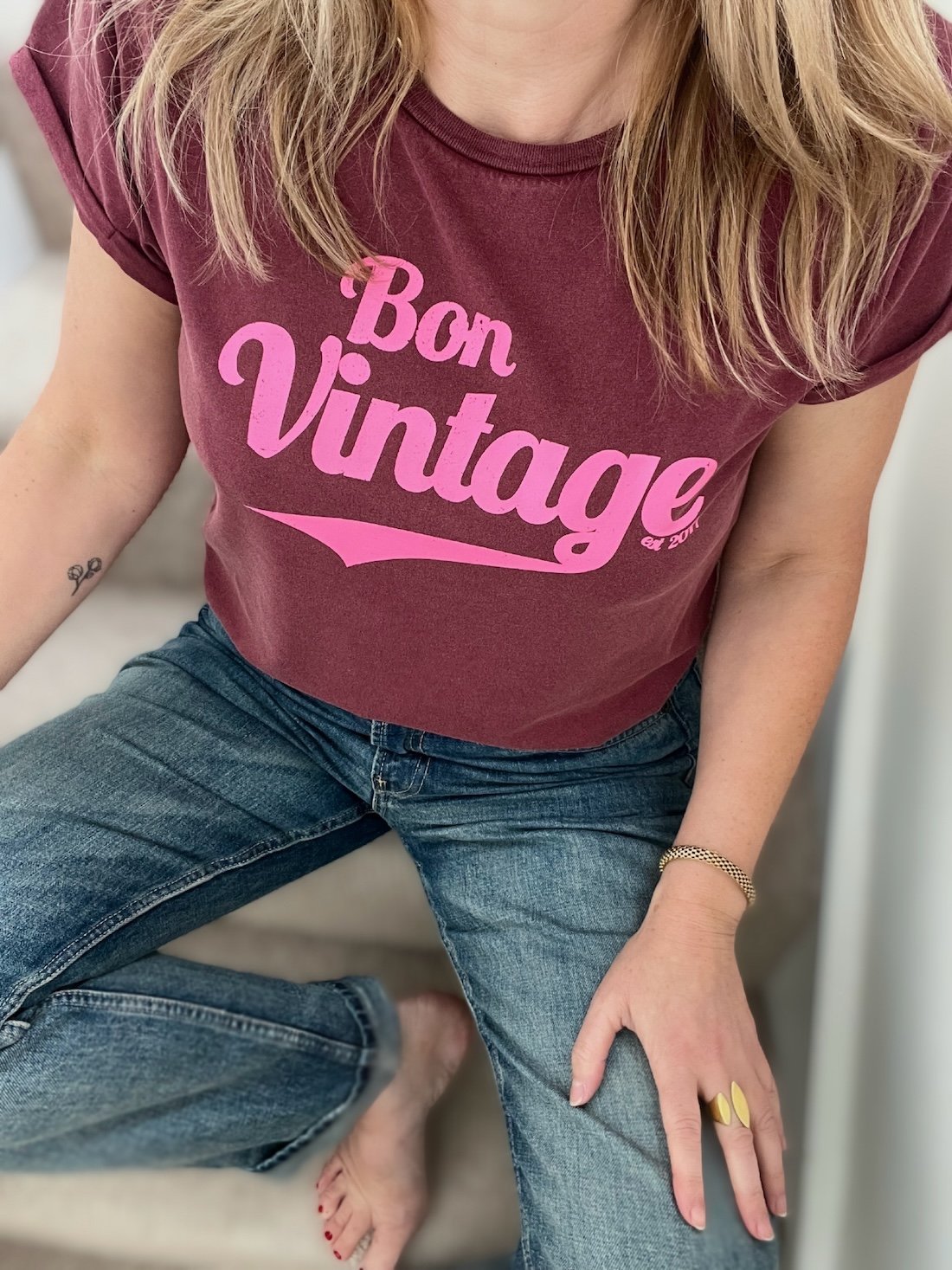 bon vintage retro stone wash burgundy pink | fwp by rae | burgundy slogan t-shirt