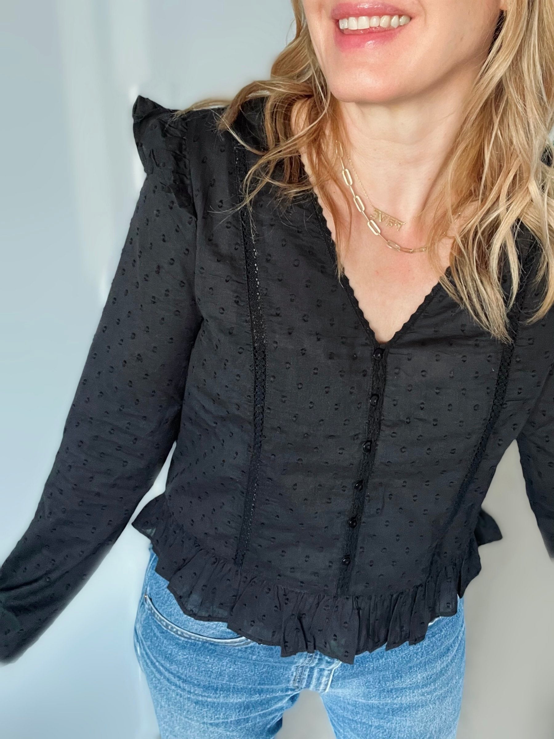トップス 6 Cotton Dobby Lace & Pintuck Blouse 6 Cotton Dobby Lace & Pintuck Blouse