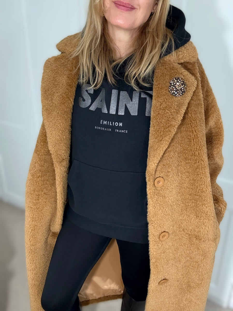 Saint Oversized Black Hoodie Black Glitter