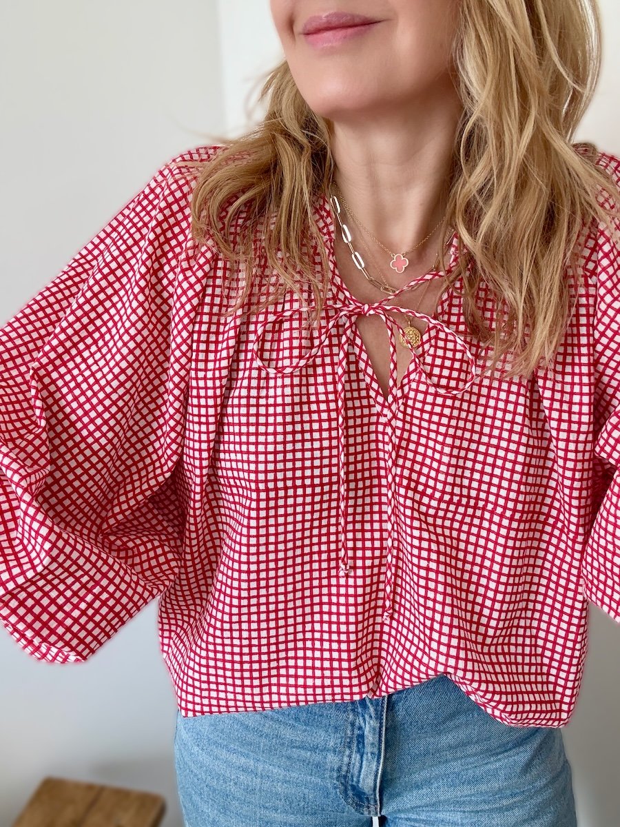 Emily red checkered poet blouse | fwp by rae blouses