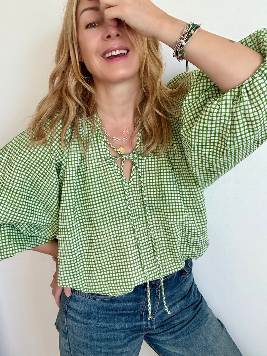 Emily green checkered poet blouse | fwp by rae blouses