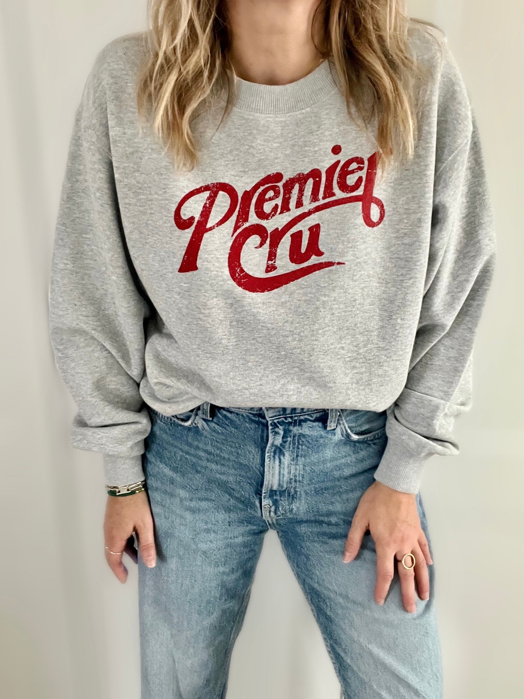 Premier Cru Retro Best Mate Sweatshirt Marl Grey Red | fwp by rae sweatshirt