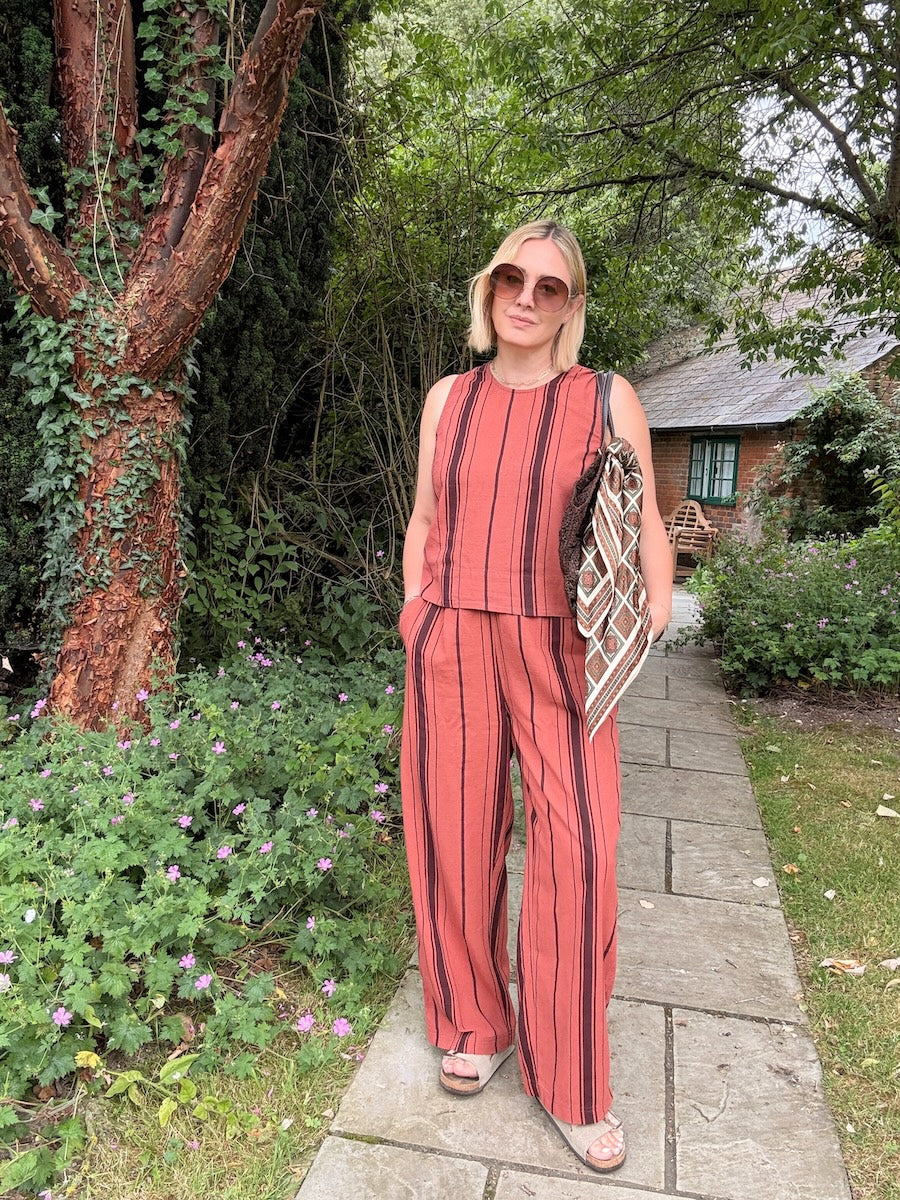 Imogen Shell Top Russet Brown Stripe