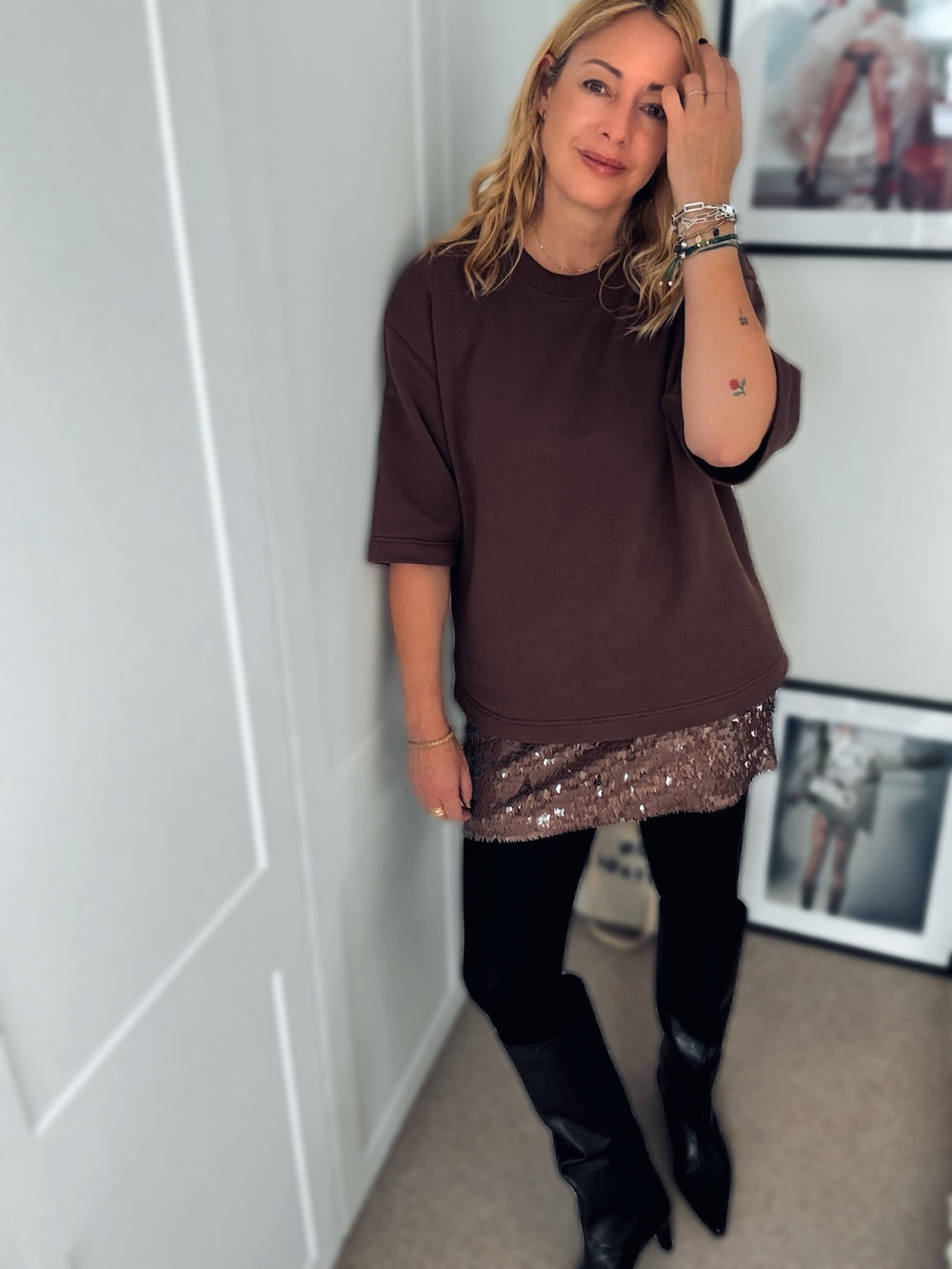 Brooke Short Sleeve Sweatshirt Brown