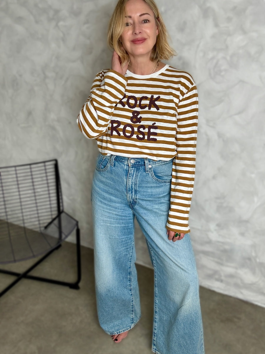 Rock and Rosé Bronze Stripe Long Sleeve Tee