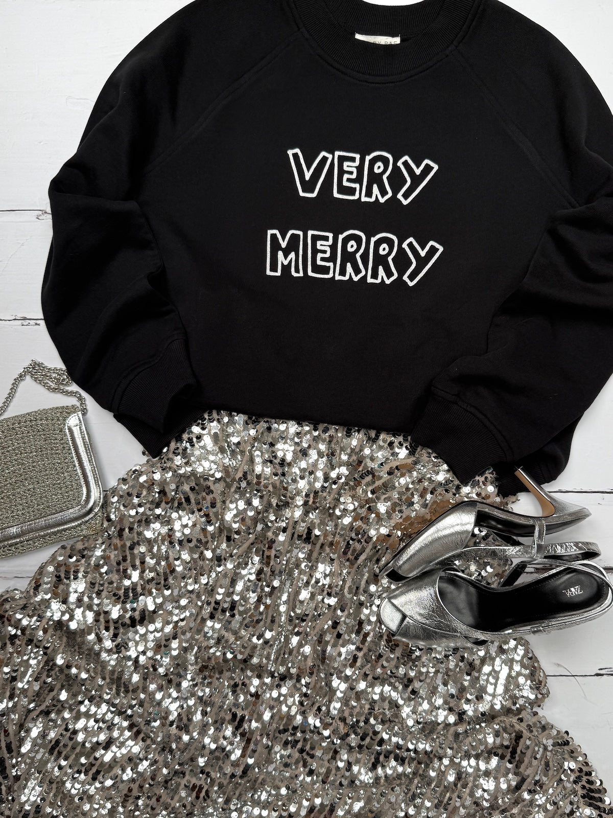 Very Merry Sweatshirt Black Silver