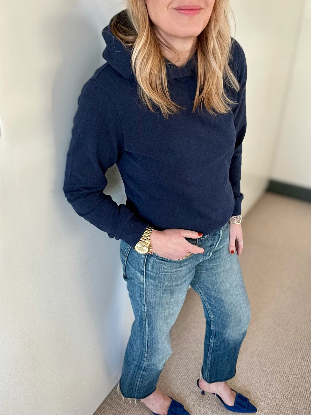 hooded fine knit sweatshirt navy | fwp by rae