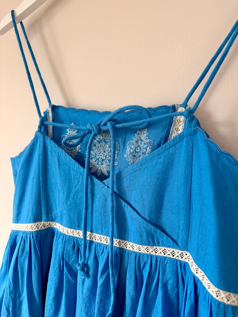 Florence Embroidered Linen Maxi dress Blue