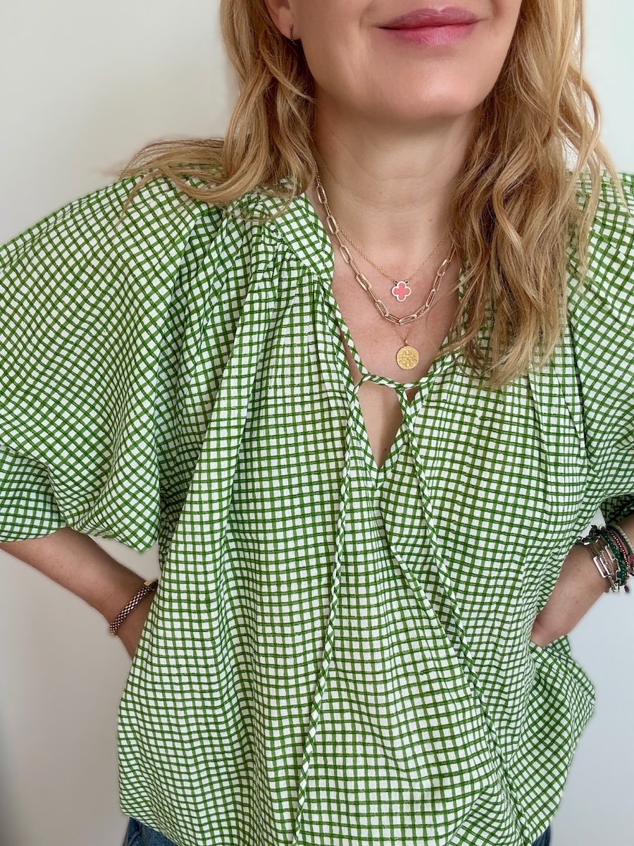 Emily green checkered poet blouse | fwp by rae blouses