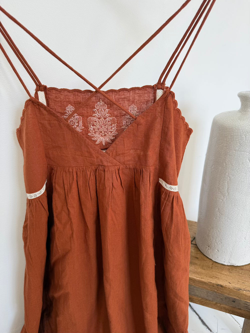 Florence Embroidered Linen Maxi Dress Brown