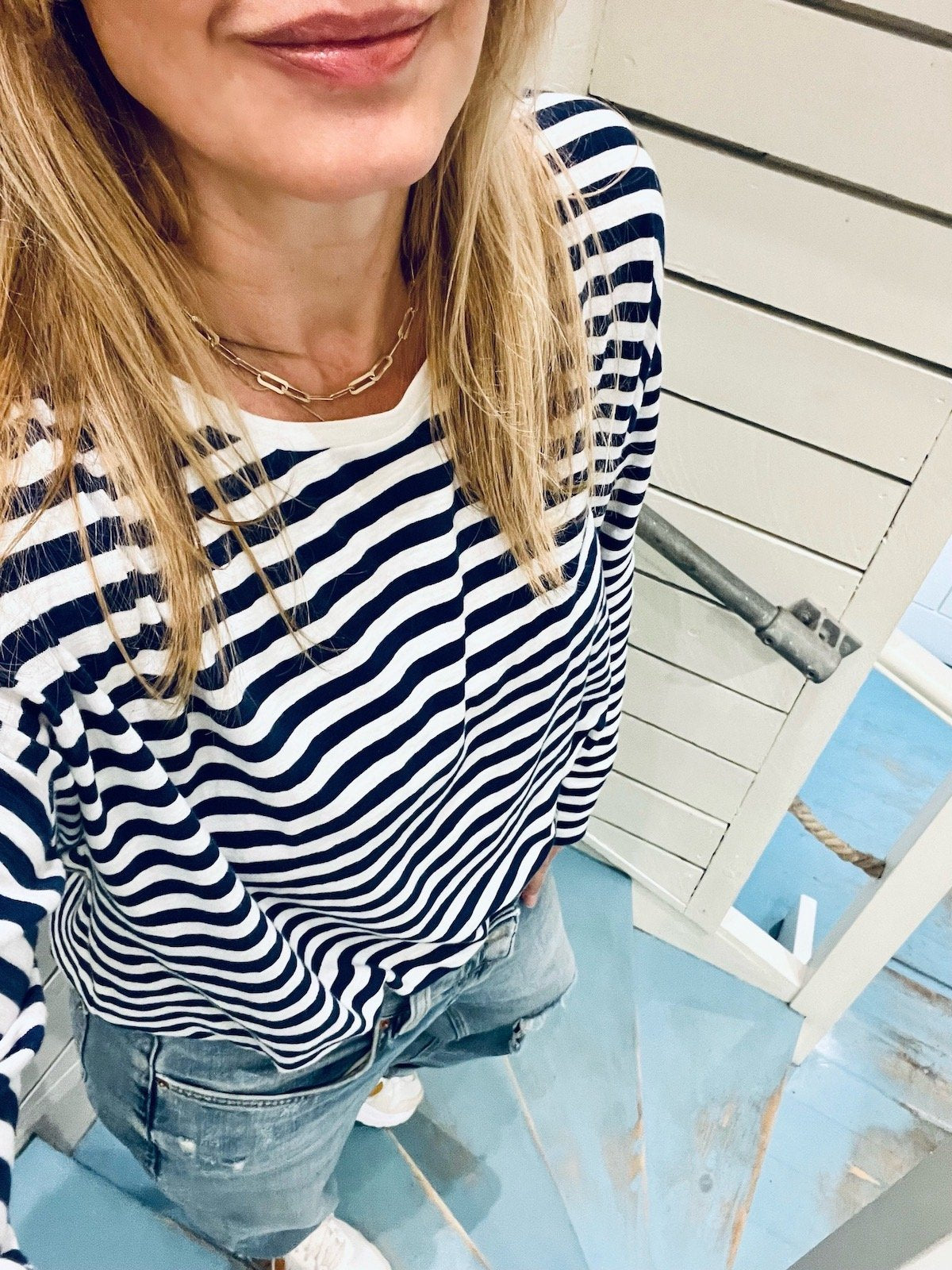 stripe long sleeve tee navy white | fwp by rae