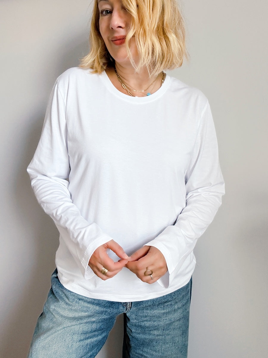 Premium Organic Cotton-Modal Relaxed White Long Sleeve T-Shirt