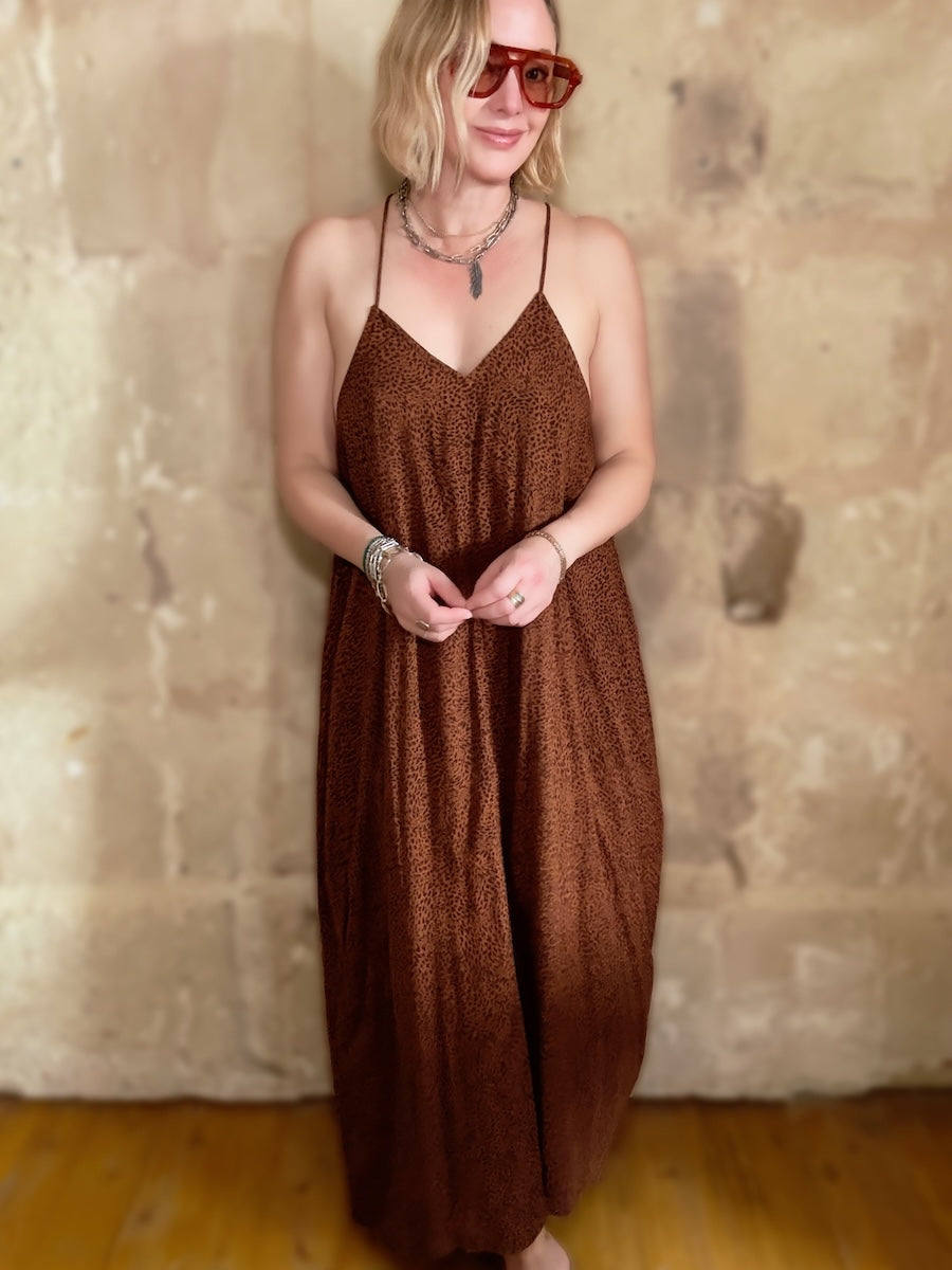 Uma Halter Neck Summer Maxi Dress Brown
