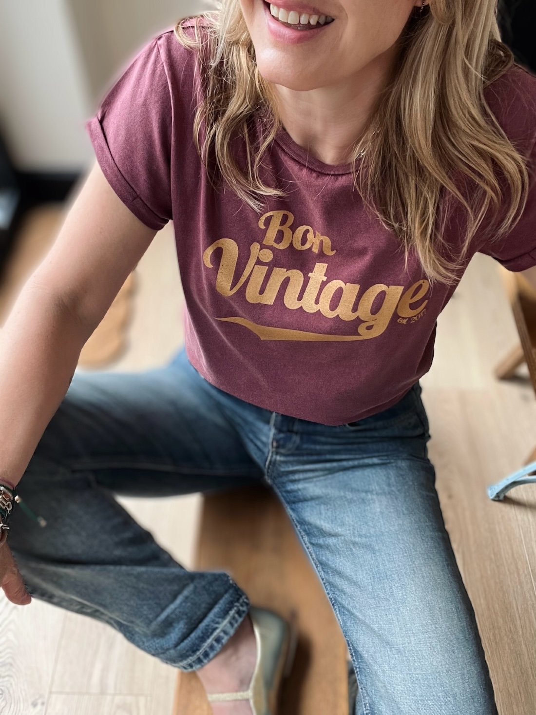 bon vintage retro stone wash burgundy gold | fwp by rae | burgundy slogan t-shirt