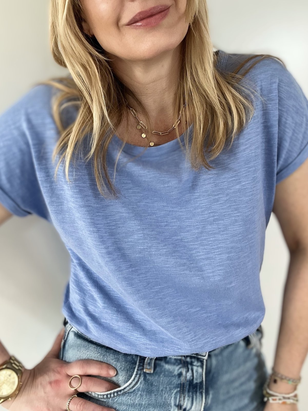 Roll Sleeve scoop neck slub tee Bluebell | fwp by rae