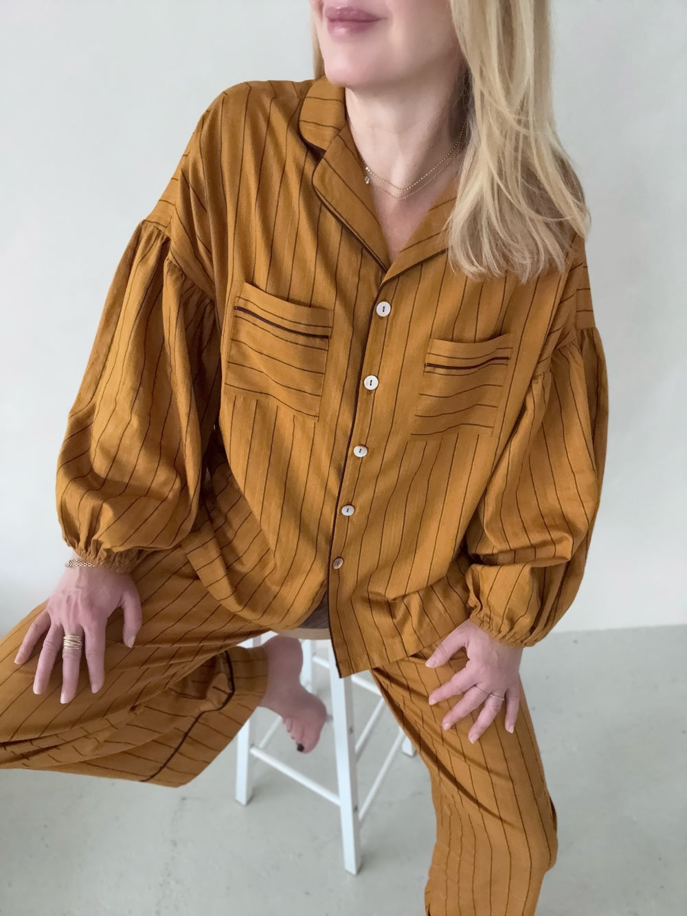 Ember Stripe Pyjama Set with Piping