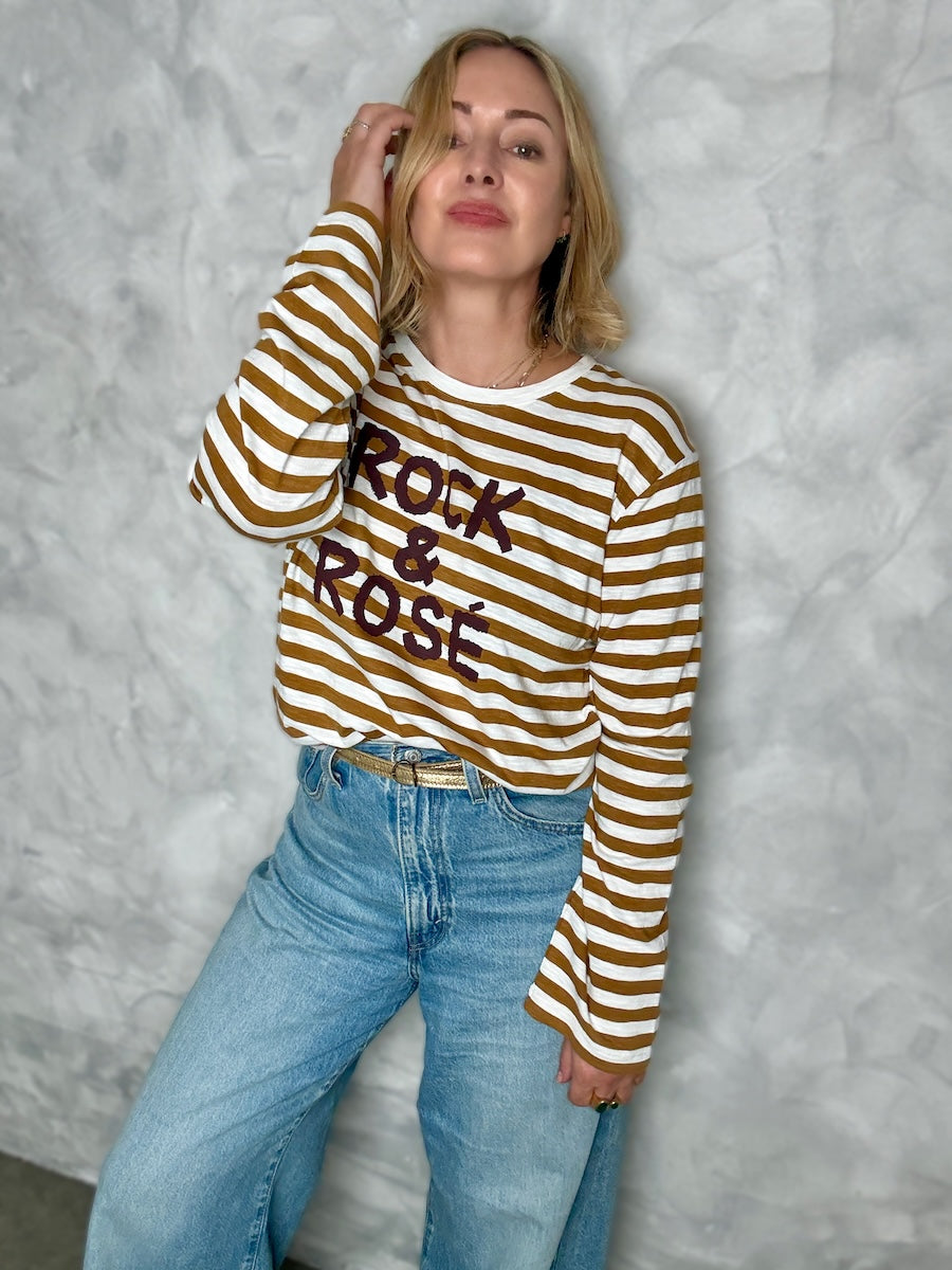 Rock and Rosé Bronze Stripe Long Sleeve Tee