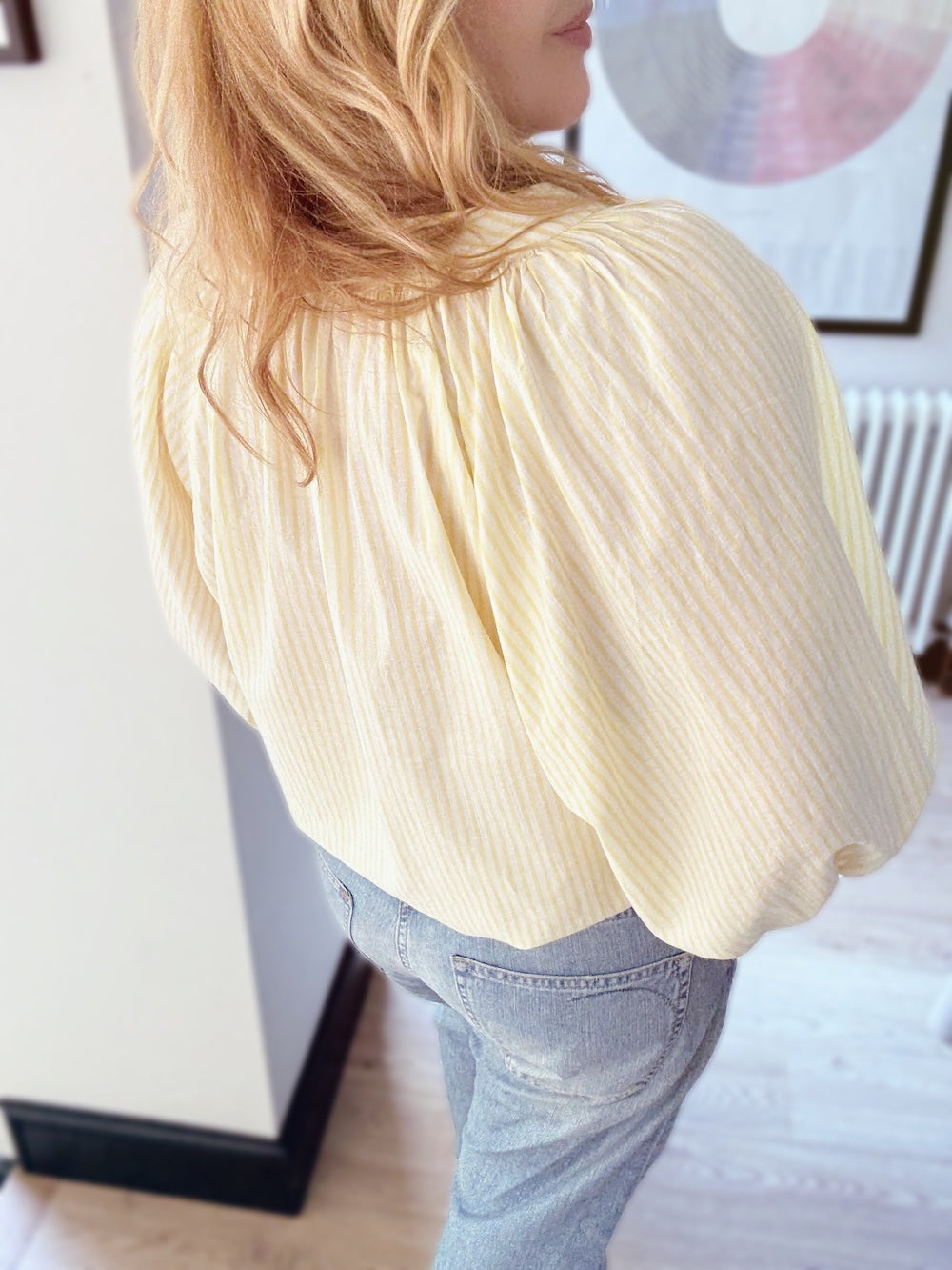 Emily Stripe Poet Blouse Organic Cotton Lemon