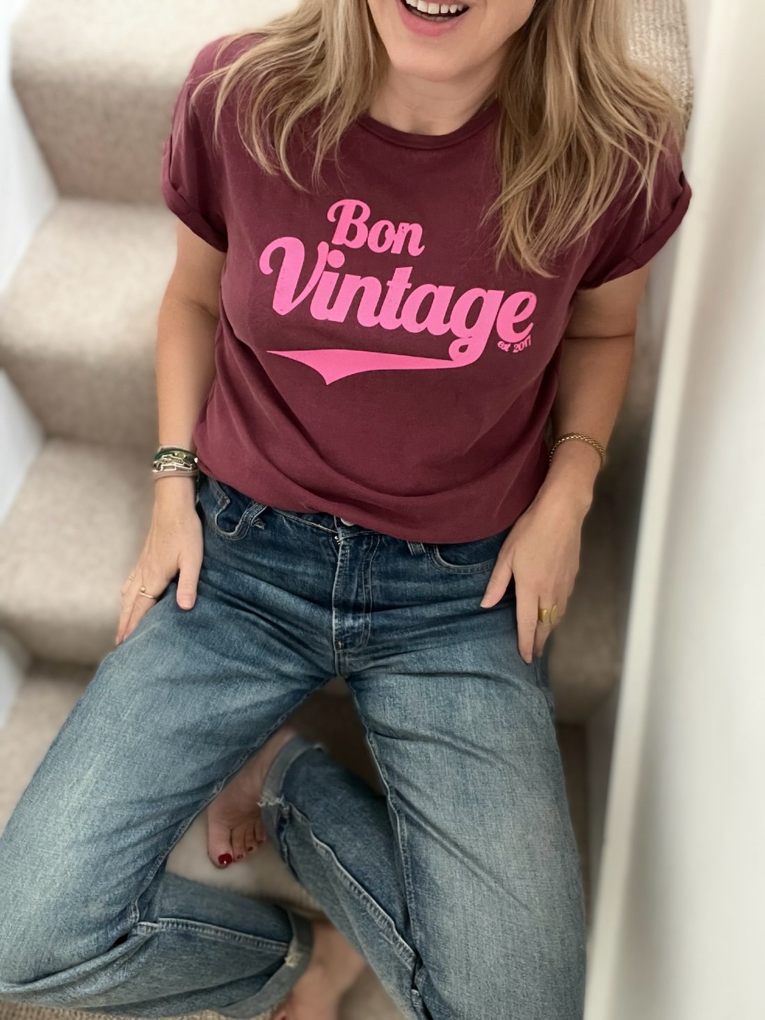 bon vintage retro stone wash burgundy pink | fwp by rae | burgundy slogan t-shirt