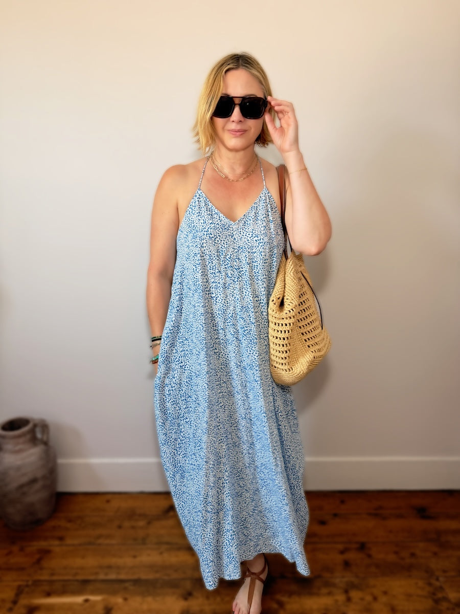Uma Halter Neck Summer Maxi Dress Blue