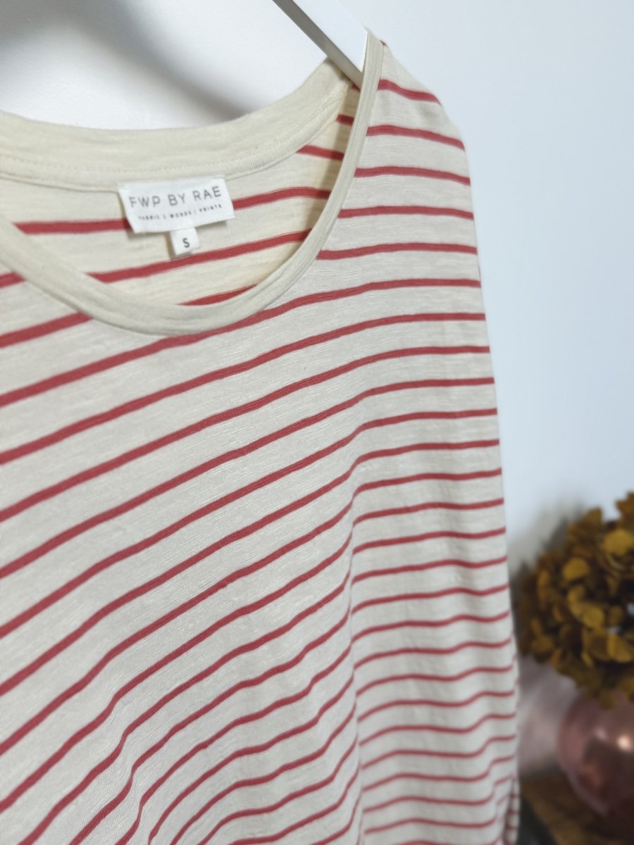 Bridget long sleeve stripe tee coral ecru | fwp by rae stripe top