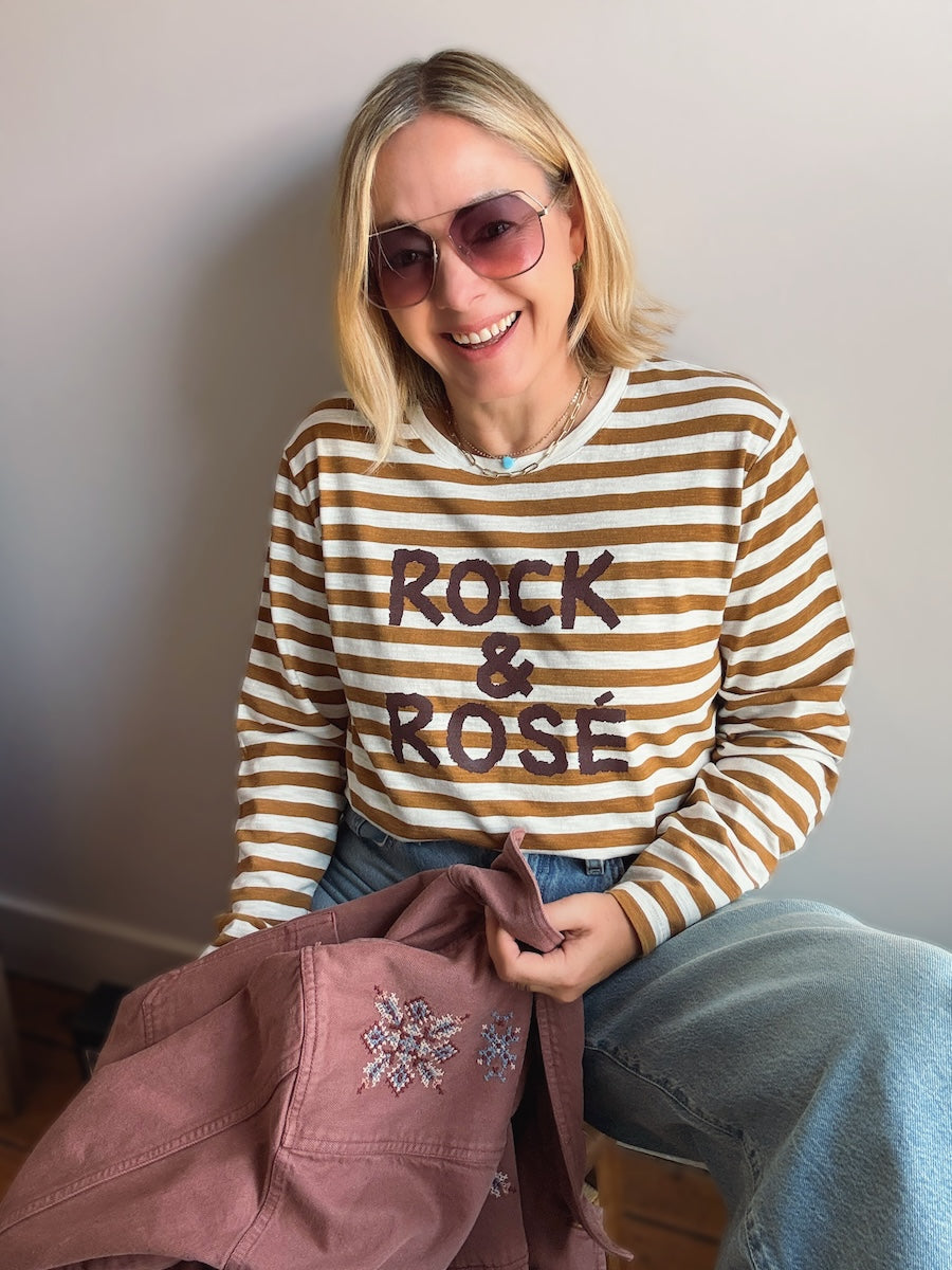 Rock and Rosé Bronze Stripe Long Sleeve Tee