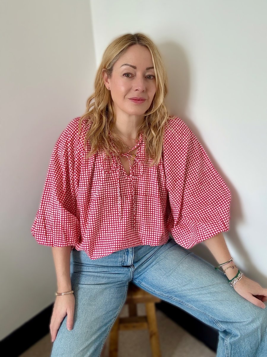 Emily red checkered poet blouse | fwp by rae blouses