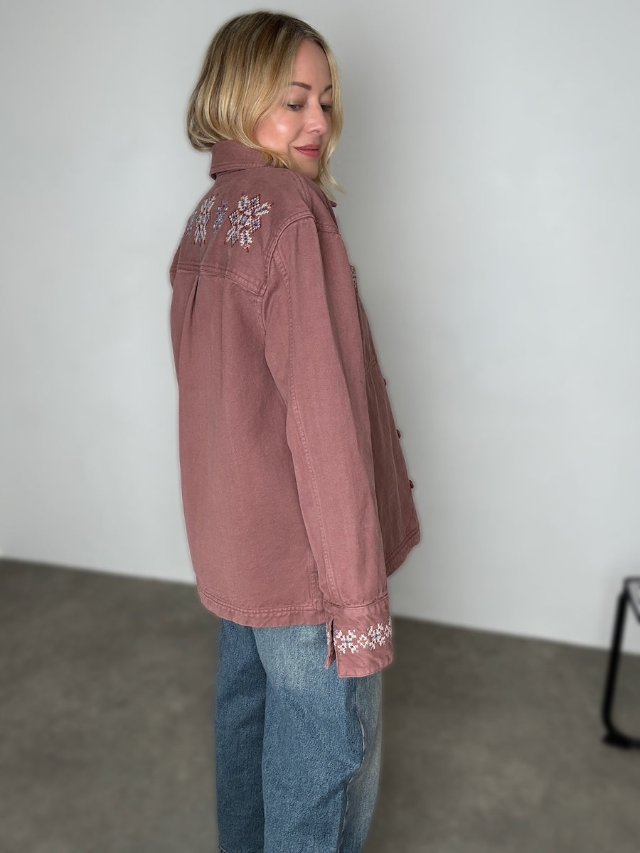 Sienna Embroidered Utility Jacket Sequoia Red Brick Brown