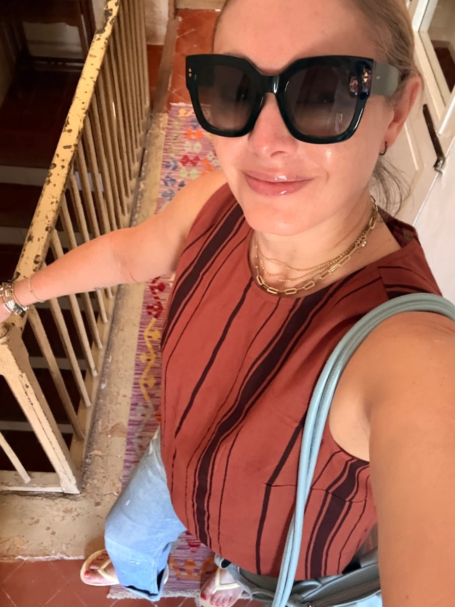 Imogen Shell Top Russet Brown Stripe