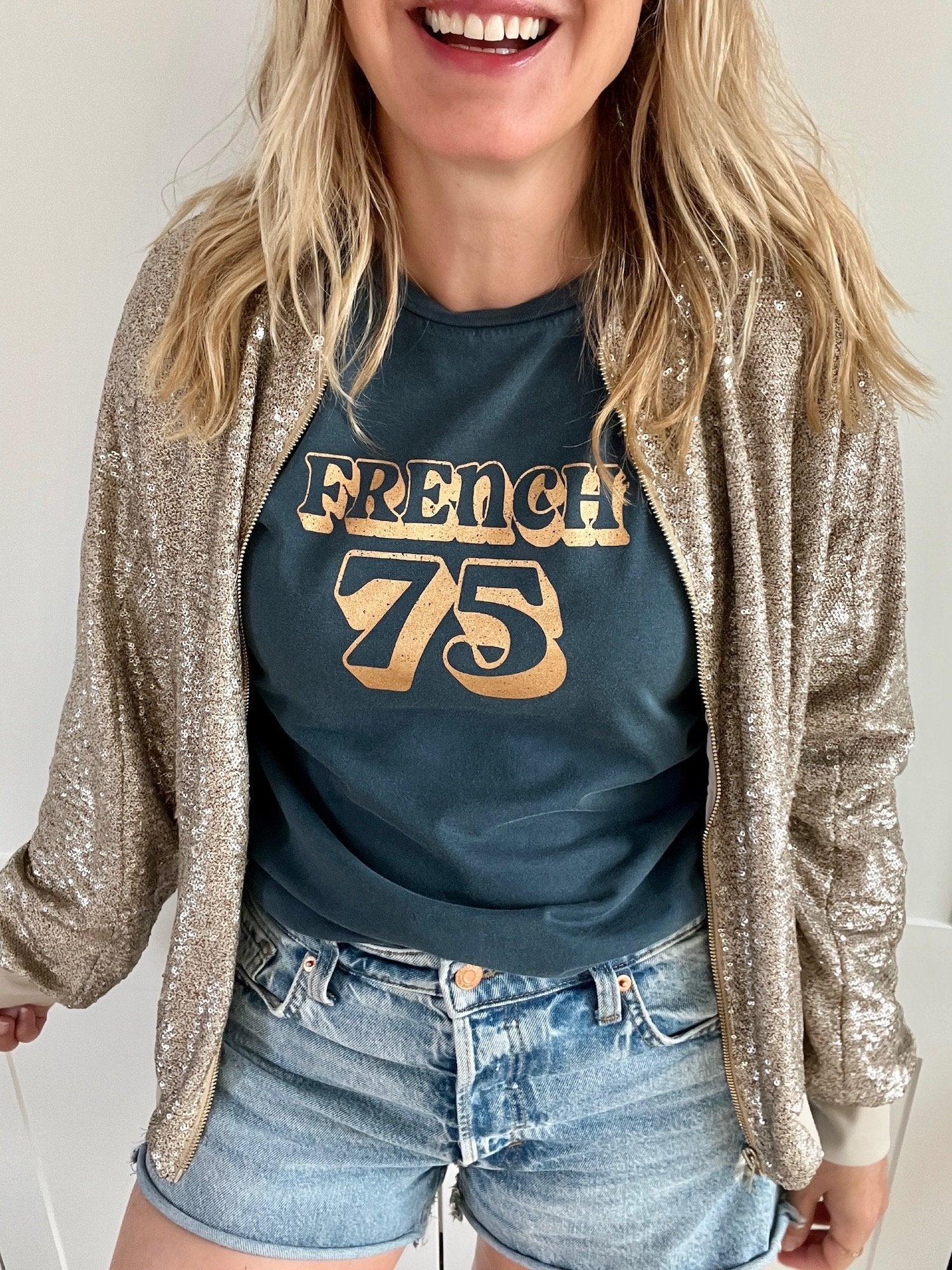 French 75 tee stone wash denim gold | fwp by rae