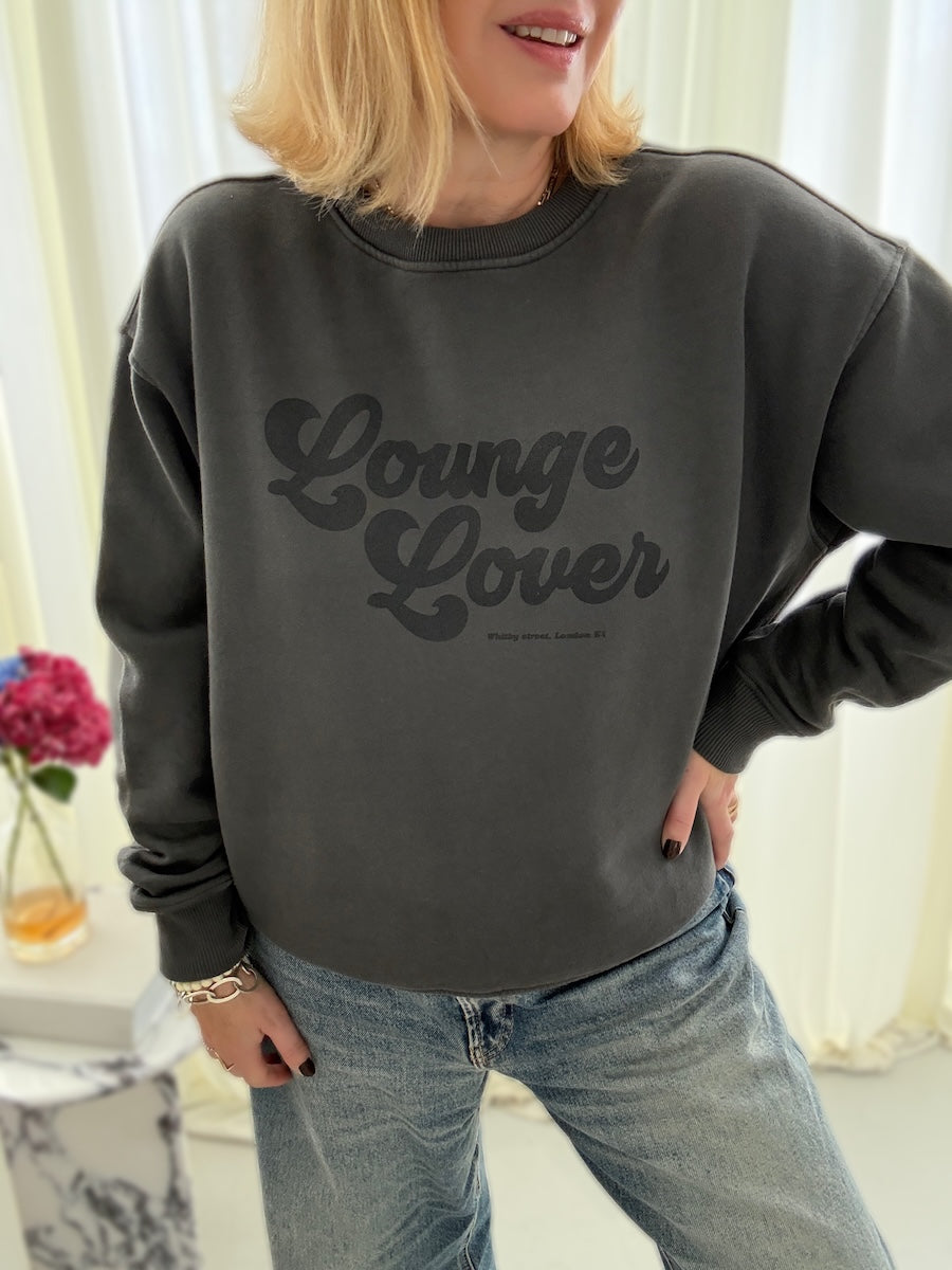 Lounge Lover Oversized Brushed Cotton Sweatshirt Washed Dark Grey