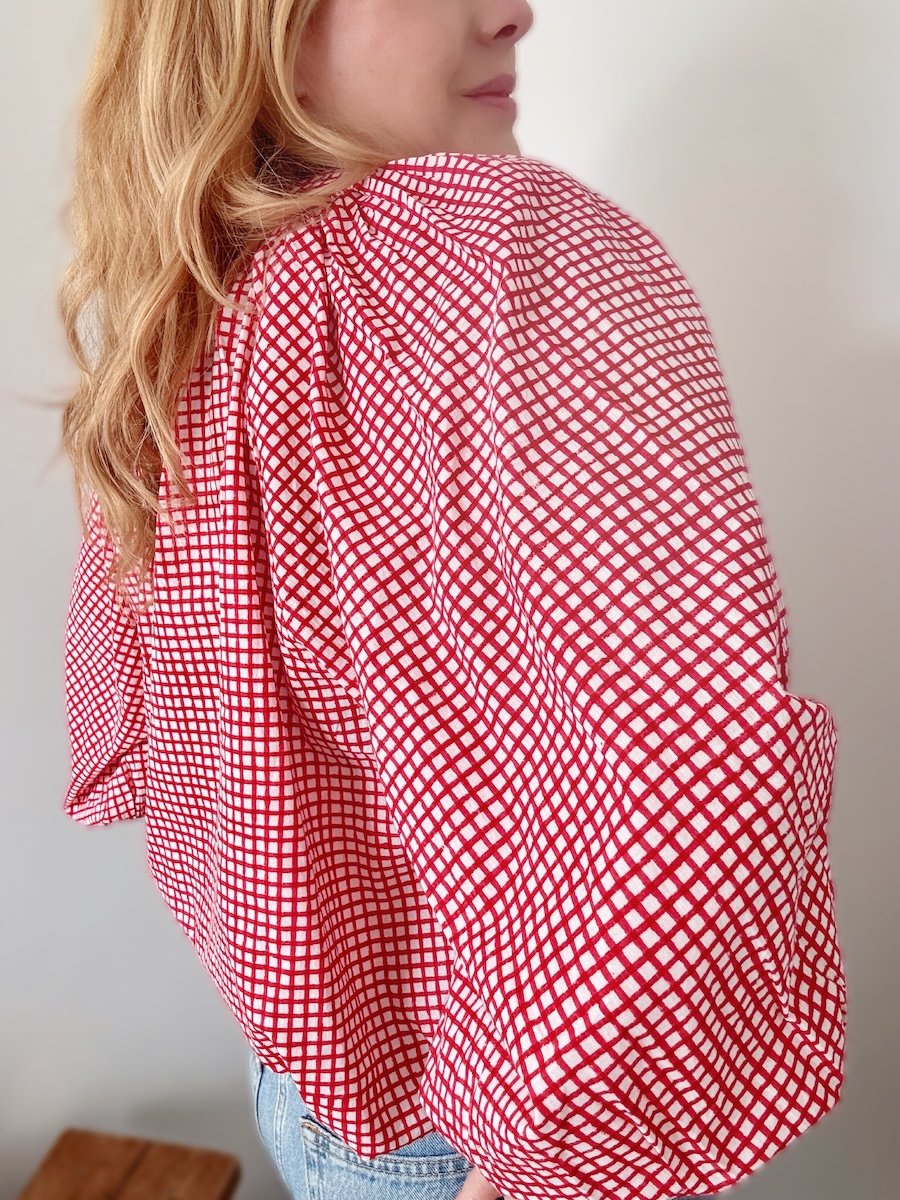 Emily red checkered poet blouse | fwp by rae blouses