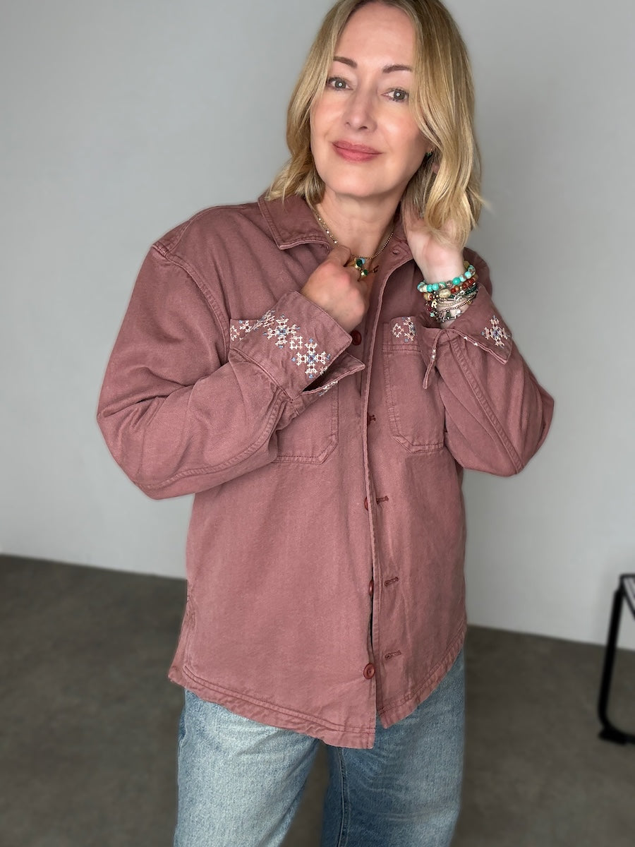 Sienna Embroidered Utility Jacket Sequoia Red Brick Brown