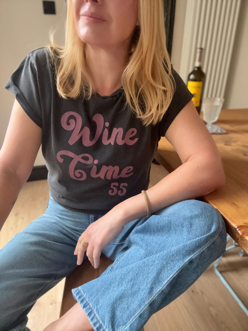 Wine Time 55 T-Shirt Stone Wash Black Dusty Rose
