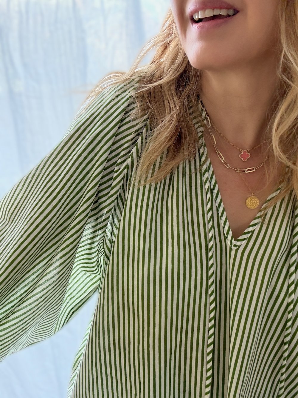 Emily stripe poet blouse green | fwp by rae blouse