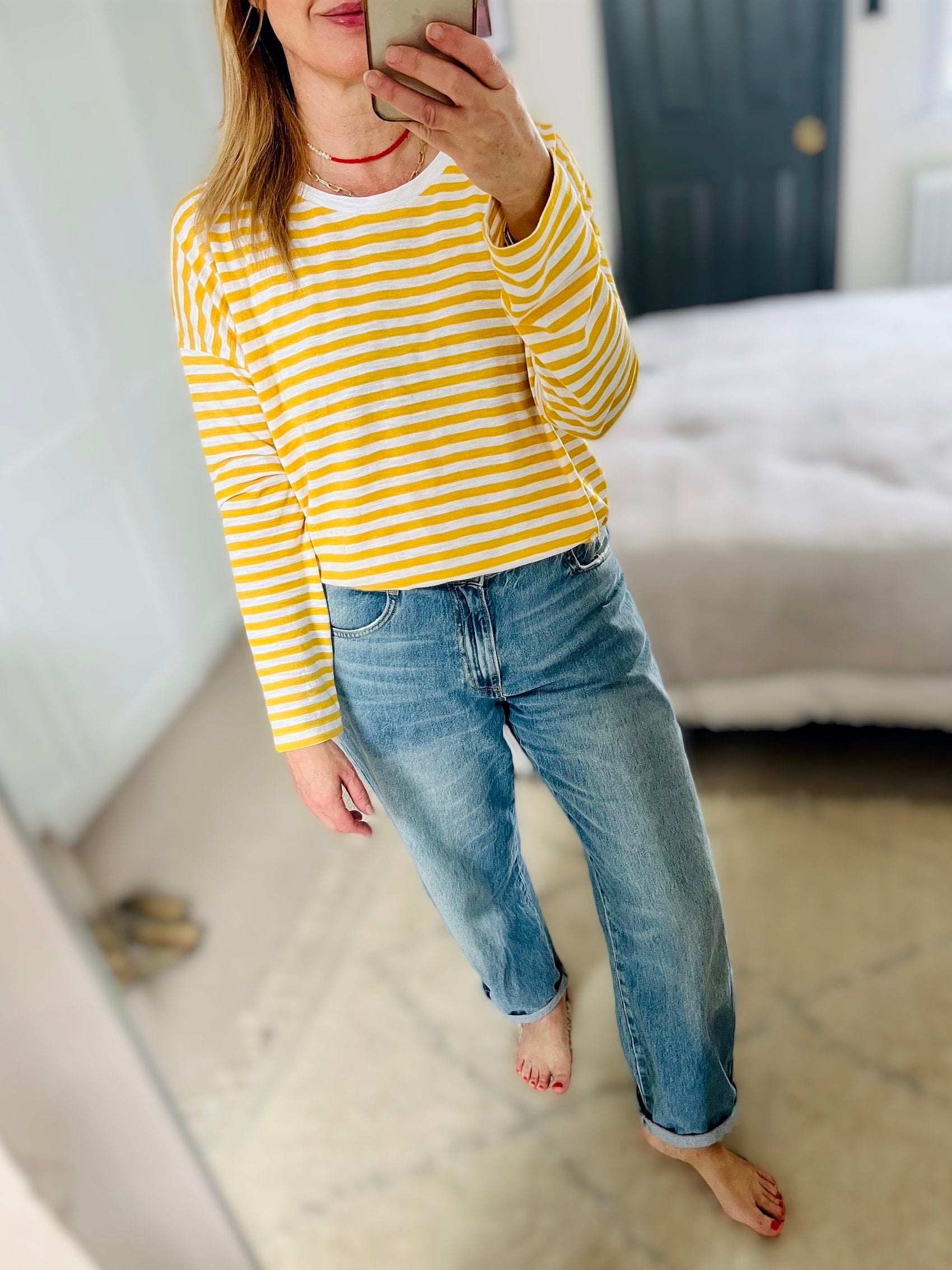 Stripe long sleeve tee yellow white | fwp by rae