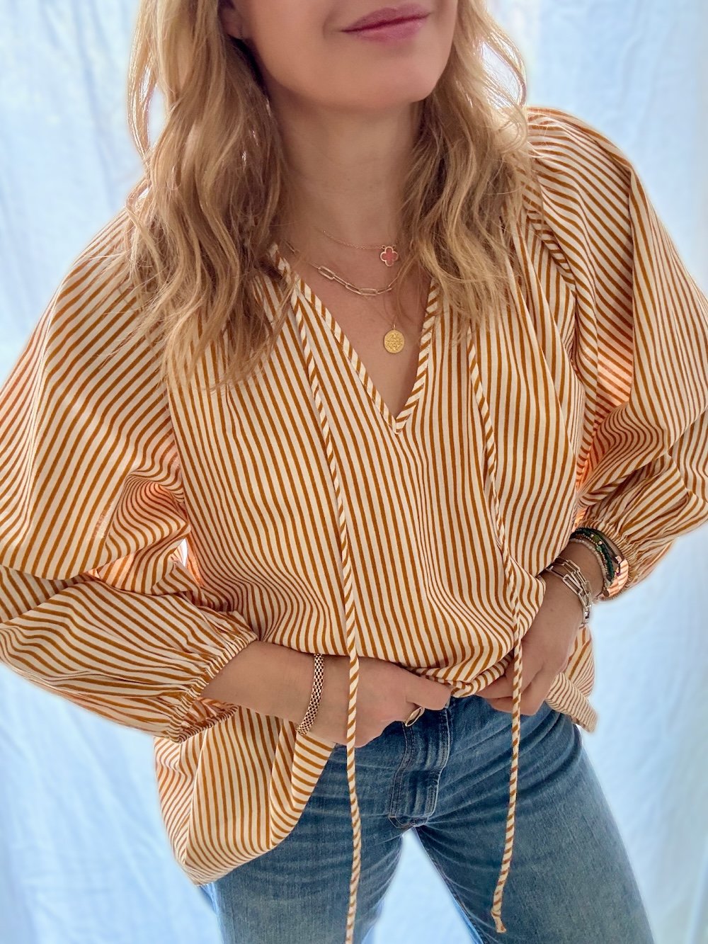 Emily stripe poet blouse mustard | fwp by rae blouse