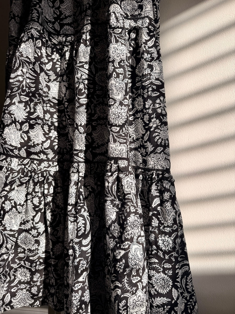 Laurel Black Block Print Organic Cotton Maxi Dress