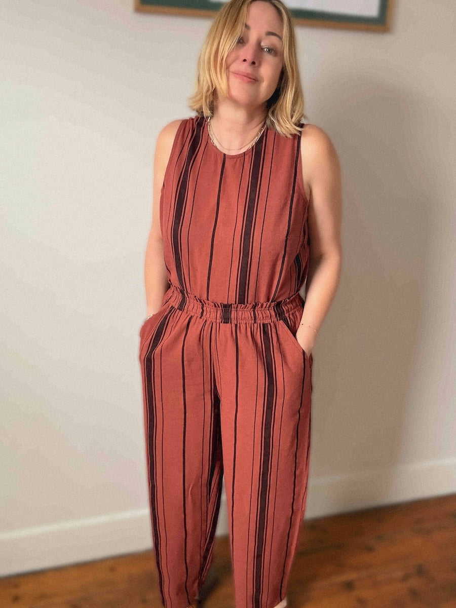 Imogen Shell Top Russet Brown Stripe