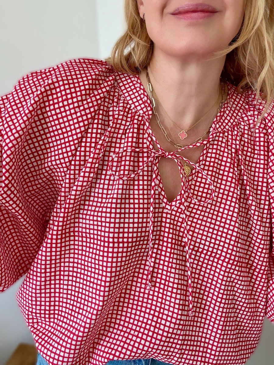 Emily red checkered poet blouse | fwp by rae blouses