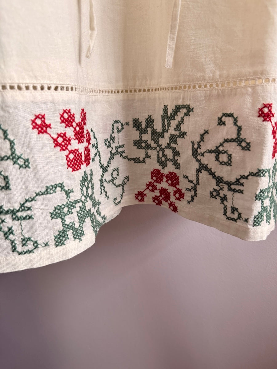 Wendy Short Linen Blend Embroidered Dress Cream