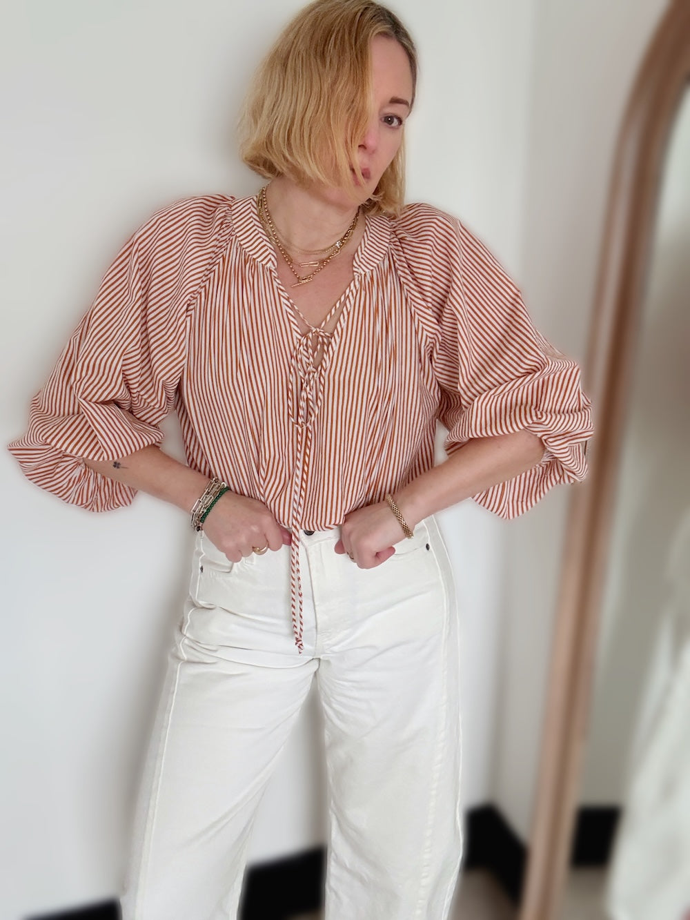 Emily Poet Blouse Butterscotch Orange Candy Stripe