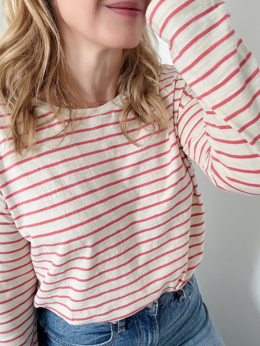 Bridget long sleeve stripe tee coral ecru | fwp by rae stripe top