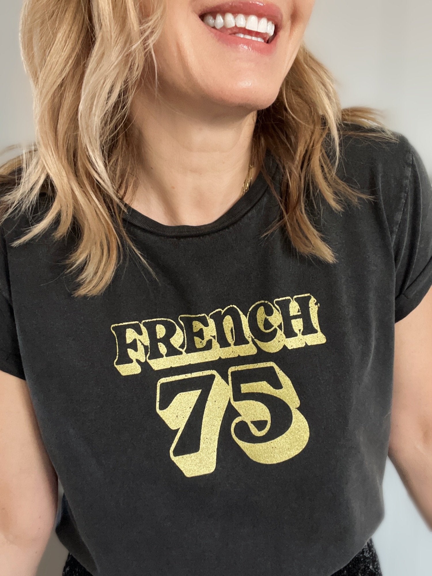 French 75 tee stone wash black gold | fwp by rae | retro style t-shirt